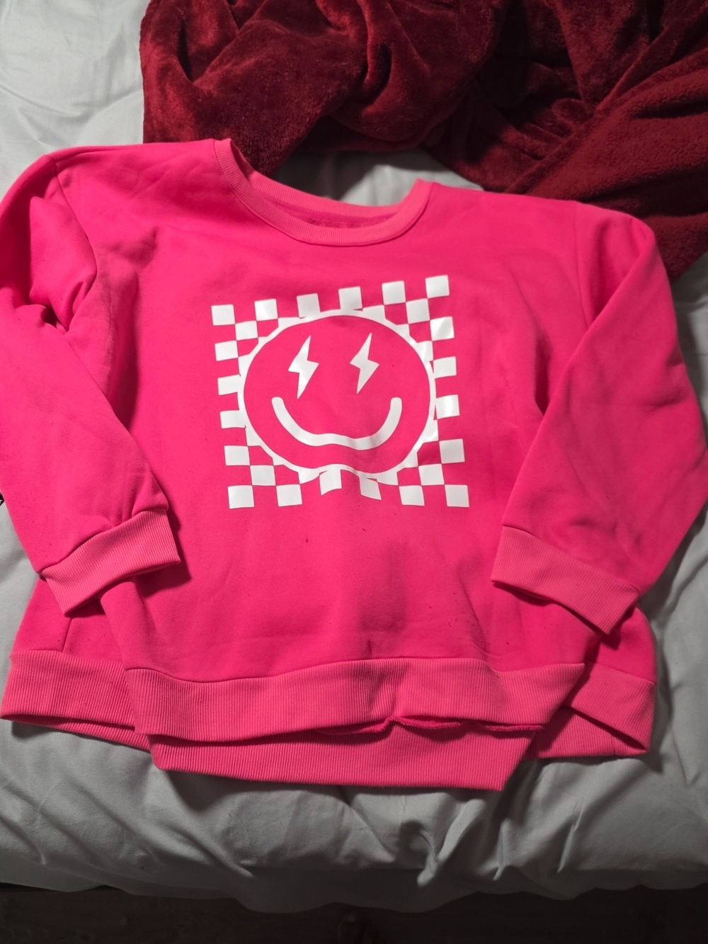 Hot Pink Smiley Graphic Sweatshirt